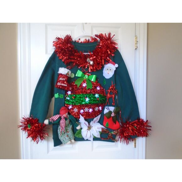 Ugly Christmas Sweater Parties size Large Lights up ugly Xmas Sweatshirt  NEW - Picture 1 of 4